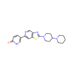 O=c1ccc(-c2cc3sc(N4CCC(N5CCCCC5)CC4)nc3cn2)c[nH]1 ZINC000045302983