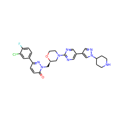 O=c1ccc(-c2ccc(F)c(Cl)c2)nn1C[C@@H]1CN(c2ncc(-c3cnn(C4CCNCC4)c3)cn2)CCO1 ZINC000205706241