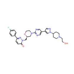 O=c1ccc(-c2ccc(F)cc2)nn1C[C@@H]1CN(c2ncc(-c3cnn(C4CCN(CCO)CC4)c3)cn2)CCO1 ZINC000299822015