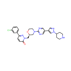 O=c1ccc(-c2cccc(Cl)c2)nn1C[C@@H]1CN(c2ncc(-c3cnn(C4CCNCC4)c3)cn2)CCO1 ZINC000205700113