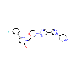 O=c1ccc(-c2cccc(F)c2)nn1C[C@@H]1CN(c2ncc(-c3cnn(C4CCNCC4)c3)cn2)CCO1 ZINC000205700091