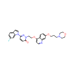 O=c1ccc(-n2ccc3ccc(F)cc32)nn1CCOc1ccnc2cc(OCCCN3CCOCC3)ccc12 ZINC000207614914