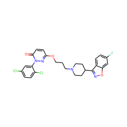 O=c1ccc(OCCCN2CCC(c3noc4cc(F)ccc34)CC2)nn1-c1cc(Cl)ccc1Cl ZINC001772582843