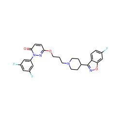 O=c1ccc(OCCCN2CCC(c3noc4cc(F)ccc34)CC2)nn1-c1cc(F)cc(F)c1 ZINC001772589223