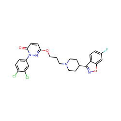 O=c1ccc(OCCCN2CCC(c3noc4cc(F)ccc34)CC2)nn1-c1ccc(Cl)c(Cl)c1 ZINC001772581349