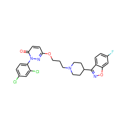 O=c1ccc(OCCCN2CCC(c3noc4cc(F)ccc34)CC2)nn1-c1ccc(Cl)cc1Cl ZINC001772580045