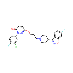 O=c1ccc(OCCCN2CCC(c3noc4cc(F)ccc34)CC2)nn1-c1ccc(F)c(Cl)c1 ZINC001772606943