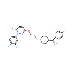 O=c1ccc(OCCCN2CCC(c3noc4cc(F)ccc34)CC2)nn1-c1ccc(F)c(F)c1 ZINC001772618341