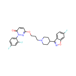 O=c1ccc(OCCCN2CCC(c3noc4cc(F)ccc34)CC2)nn1-c1ccc(F)cc1F ZINC001772611045