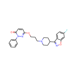 O=c1ccc(OCCCN2CCC(c3noc4cc(F)ccc34)CC2)nn1-c1ccccc1 ZINC001772634230