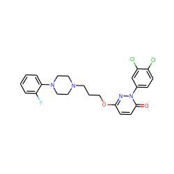 O=c1ccc(OCCCN2CCN(c3ccccc3F)CC2)nn1-c1ccc(Cl)c(Cl)c1 ZINC001772646457