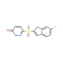 O=c1ccc(S(=O)(=O)c2cc3ccc(F)cc3[nH]2)n[nH]1 ZINC000011536203