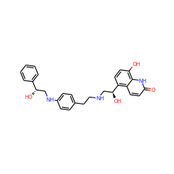 O=c1ccc2c([C@@H](O)CNCCc3ccc(NC[C@H](O)c4ccccc4)cc3)ccc(O)c2[nH]1 ZINC000082157872