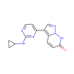 O=c1ccc2c(-c3ccnc(NC4CC4)n3)cnn2[nH]1 ZINC000038476349