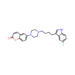 O=c1ccc2cc(N3CCN(CCCCc4c[nH]c5ccc(F)cc45)CC3)ccc2o1 ZINC000013582494