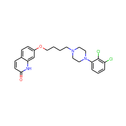 O=c1ccc2ccc(OCCCCN3CCN(c4cccc(Cl)c4Cl)CC3)cc2[nH]1 ZINC000003775469