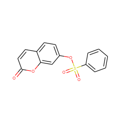 O=c1ccc2ccc(OS(=O)(=O)c3ccccc3)cc2o1 ZINC000003112103