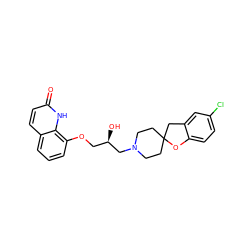 O=c1ccc2cccc(OC[C@@H](O)CN3CCC4(CC3)Cc3cc(Cl)ccc3O4)c2[nH]1 ZINC000103235624