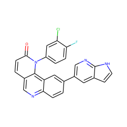 O=c1ccc2cnc3ccc(-c4cnc5[nH]ccc5c4)cc3c2n1-c1ccc(F)c(Cl)c1 ZINC000071317290