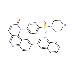 O=c1ccc2cnc3ccc(-c4cnc5ccccc5c4)cc3c2n1-c1ccc(S(=O)(=O)N2CCNCC2)cc1 ZINC000064549188