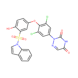 O=c1cnn(-c2cc(Cl)c(Oc3ccc(O)c(S(=O)(=O)n4ccc5ccccc54)c3)c(Cl)c2)c(=O)[nH]1 ZINC000027214608