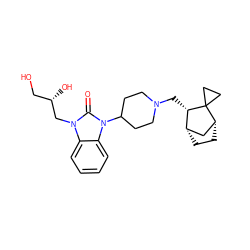 O=c1n(C[C@@H](O)CO)c2ccccc2n1C1CCN(C[C@H]2[C@H]3CC[C@H](C3)C23CC3)CC1 ZINC000043151873