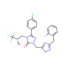 O=c1n(Cc2nc(Cc3ccccc3F)n[nH]2)nc(-c2ccc(Cl)cc2)n1C[C@H](O)C(F)(F)F ZINC000072316469