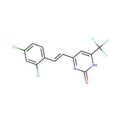 O=c1nc(/C=C/c2ccc(Cl)cc2Cl)cc(C(F)(F)F)[nH]1 ZINC000004954956