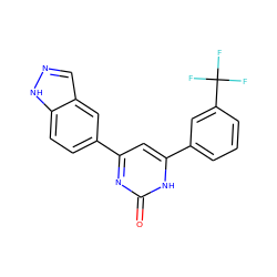 O=c1nc(-c2ccc3[nH]ncc3c2)cc(-c2cccc(C(F)(F)F)c2)[nH]1 ZINC000040980224