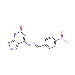 O=c1nc(N/N=C/c2ccc([N+](=O)[O-])cc2)c2c[nH]nc2[nH]1 ZINC000140721872