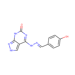 O=c1nc(N/N=C/c2ccc(O)cc2)c2c[nH]nc2[nH]1 ZINC001772587463