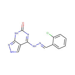 O=c1nc(N/N=C/c2ccccc2Cl)c2c[nH]nc2[nH]1 ZINC001772588216