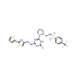 O=c1nc(NCc2csc(-c3cccs3)n2)nc(N2CCC[C@@H]2CNS(=O)(=O)c2ccc(C(F)(F)F)cc2)[nH]1 ZINC000095555785