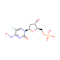 O=c1nc(NO)c(F)cn1[C@H]1C[C@H](O)[C@@H](COP(=O)(O)O)O1 ZINC000013835496