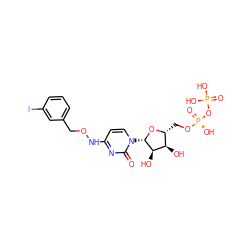 O=c1nc(NOCc2cccc(I)c2)ccn1[C@@H]1O[C@H](CO[P@@](=O)(O)OP(=O)(O)O)[C@@H](O)[C@H]1O ZINC000169328384