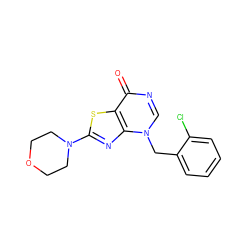 O=c1ncn(Cc2ccccc2Cl)c2nc(N3CCOCC3)sc12 ZINC000084688280