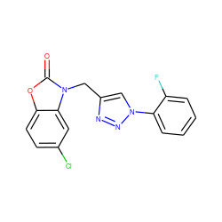 O=c1oc2ccc(Cl)cc2n1Cc1cn(-c2ccccc2F)nn1 ZINC000103275529