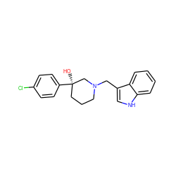 O[C@@]1(c2ccc(Cl)cc2)CCCN(Cc2c[nH]c3ccccc23)C1 ZINC000028878369