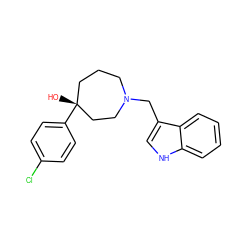 O[C@@]1(c2ccc(Cl)cc2)CCCN(Cc2c[nH]c3ccccc23)CC1 ZINC000028878340