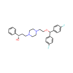 O[C@@H](CCN1CCN(CCOC(c2ccc(F)cc2)c2ccc(F)cc2)CC1)c1ccccc1 ZINC000019360478