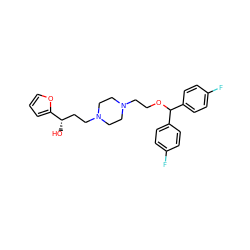 O[C@@H](CCN1CCN(CCOC(c2ccc(F)cc2)c2ccc(F)cc2)CC1)c1ccco1 ZINC000022927424