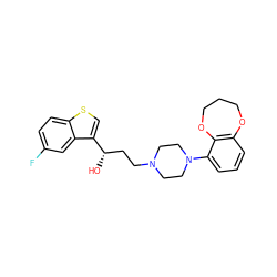 O[C@@H](CCN1CCN(c2cccc3c2OCCCO3)CC1)c1csc2ccc(F)cc12 ZINC000013491152