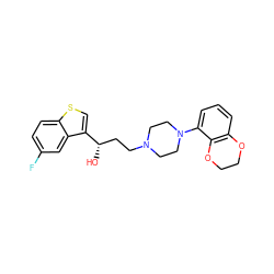 O[C@@H](CCN1CCN(c2cccc3c2OCCO3)CC1)c1csc2ccc(F)cc12 ZINC000013491148