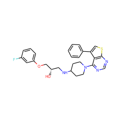 O[C@@H](CNC1CCN(c2ncnc3scc(-c4ccccc4)c23)CC1)COc1cccc(F)c1 ZINC000064549465