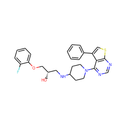 O[C@@H](CNC1CCN(c2ncnc3scc(-c4ccccc4)c23)CC1)COc1ccccc1F ZINC000064549463