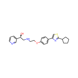 O[C@@H](CNCCOc1ccc(-c2csc(C3CCCC3)n2)cc1)c1cccnc1 ZINC000028958998