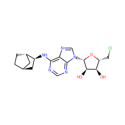 O[C@@H]1[C@@H](CCl)O[C@@H](n2cnc3c(N[C@H]4C[C@H]5CC[C@H]4C5)ncnc32)[C@@H]1O ZINC000101487407