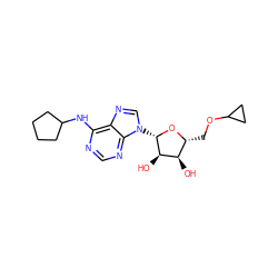 O[C@@H]1[C@@H](COC2CC2)O[C@@H](n2cnc3c(NC4CCCC4)ncnc32)[C@@H]1O ZINC000013863897