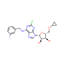 O[C@@H]1[C@@H](COC2CC2)O[C@@H](n2cnc3c(NCc4cccc(I)c4)nc(Cl)nc32)[C@@H]1O ZINC000049771661