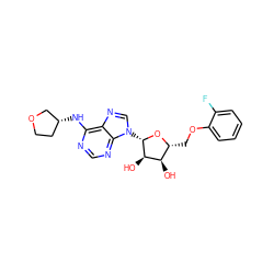 O[C@@H]1[C@@H](COc2ccccc2F)O[C@@H](n2cnc3c(N[C@@H]4CCOC4)ncnc32)[C@@H]1O ZINC000038839763